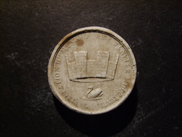 Cigno e corona turrita celebrativi della capitolazione di Mantova nel 1907 (calco, opera isolata) - ambito italiano (prima metà sec. XIX)