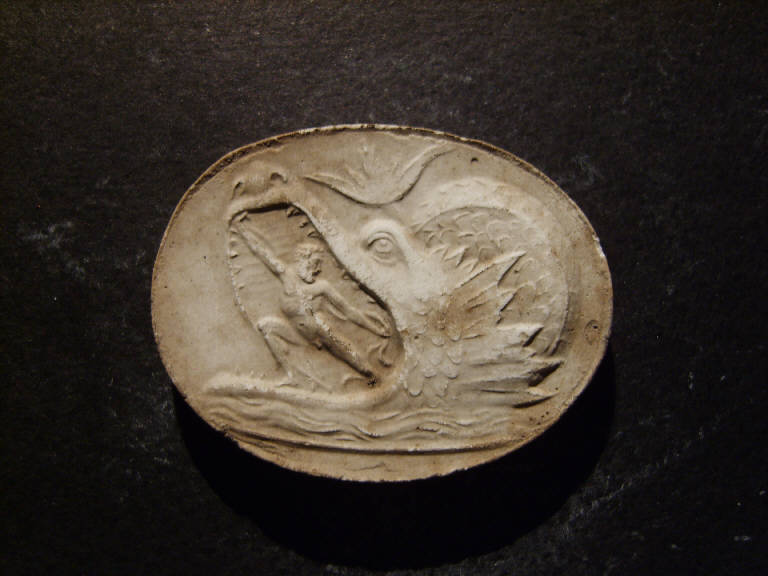 Scena mitologica con eroe nelle fauci di un drago (calco, opera isolata) - ambito italiano (prima metà sec. XIX)