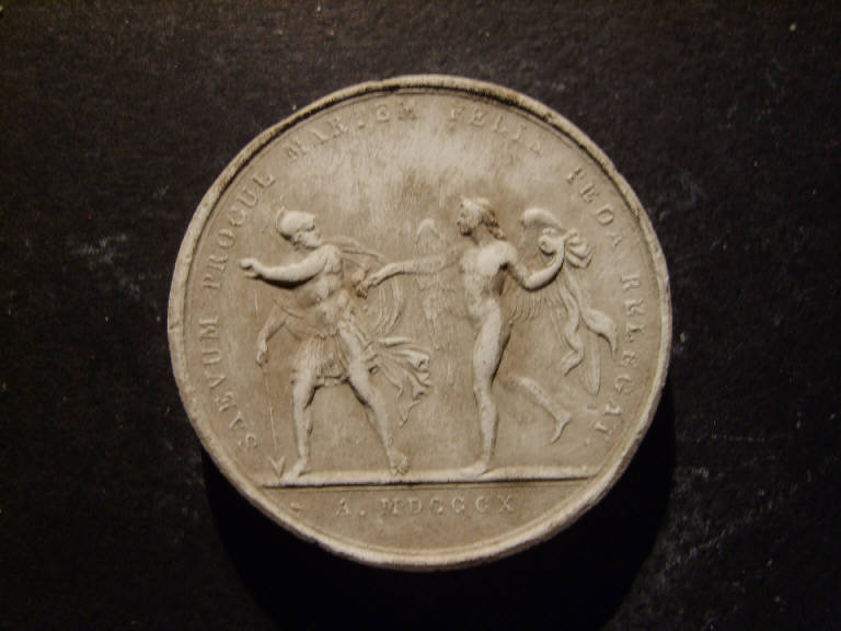 Medaglia commemorativa del matrimonio di Napoleone Bonaparte e Maria Lodovica d'Austria, Imene allontana Marte (calco, opera isolata) - ambito italiano (sec. XIX)