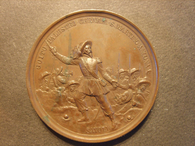 Ritratto di Alesasndro La Marmora/ La Marmora guida i soldati (medaglia, opera isolata) - ambito italiano (sec. XIX)