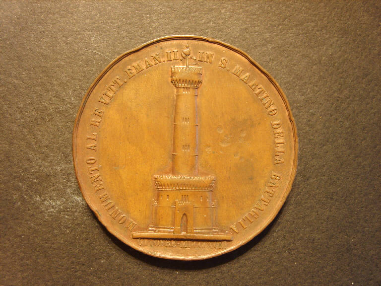 Monumento al re Vittorio Emanuele II a S. Martino della Battaglia/ Ossari a Solferino e S. Martino della Battaglia (medaglia, opera isolata) di Ciocchetti L (sec. XIX)