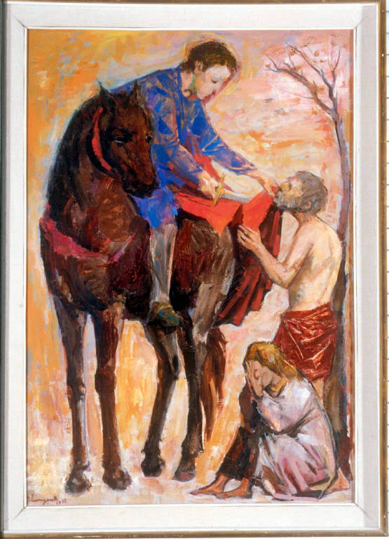 San Martino dona parte del mantello al povero (dipinto) di Longaretti Trento (sec. XX)