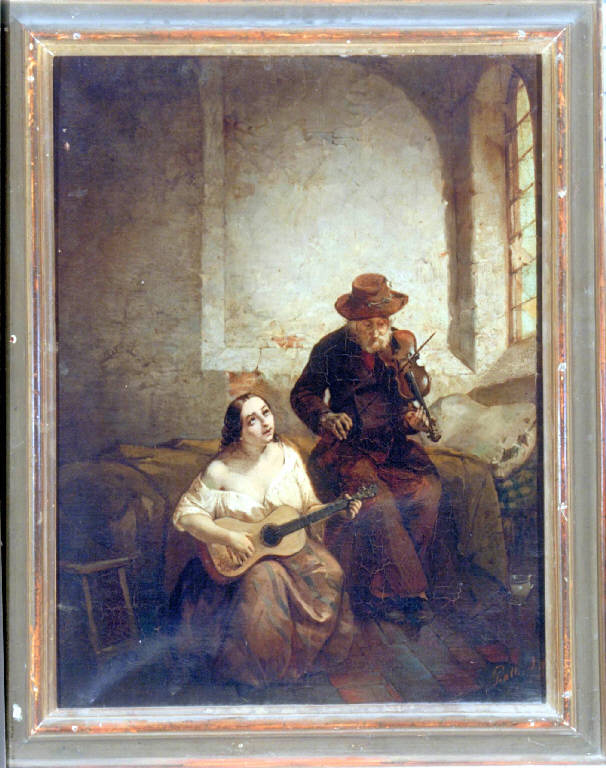 Musicanti, INTERNO CON MUSICI (dipinto) di Piatti Antonio (primo quarto sec. XX)
