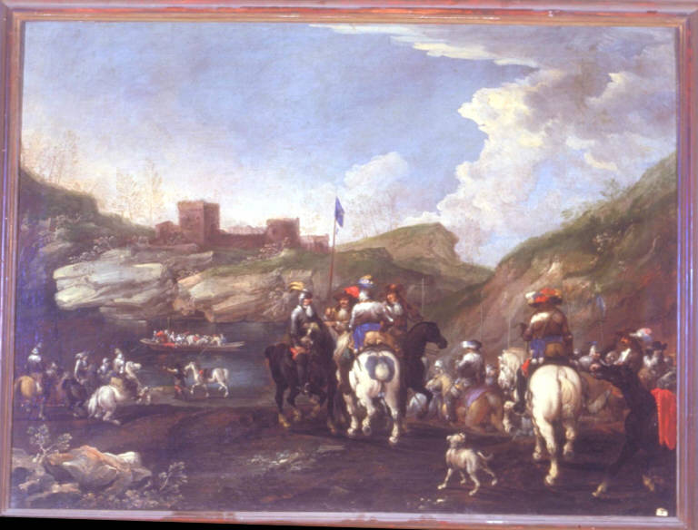 CAVALIERI IN MARCIA (dipinto) - ambito Italia settentrionale (fine/ inizio secc. XVII/ XVIII)
