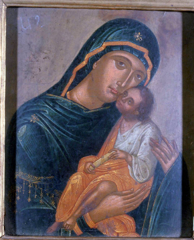 Madonna della tenerezza, MADONNA CON BAMBINO (dipinto) - ambito cretese-veneziano (fine/ inizio secc. XVI/ XVII)