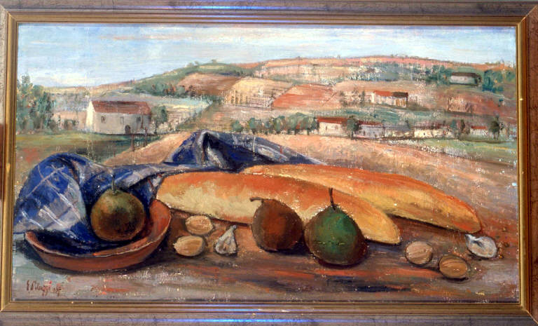NATURA MORTA E PAESAGGIO (dipinto) di Peluzzi Eso (sec. XX)