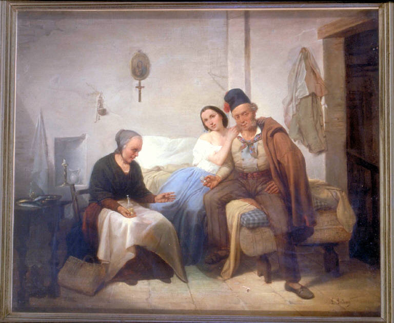 Il racconto del naufrago, INTERNO CON FIGURE (dipinto) di Induno Girolamo (terzo quarto sec. XIX)