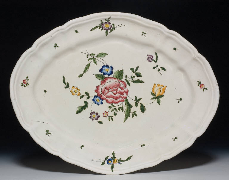 MOTIVI DECORATIVI CON FIORI (vassoio ovale) di Ferretti Antonio (ultimo quarto sec. XVIII)