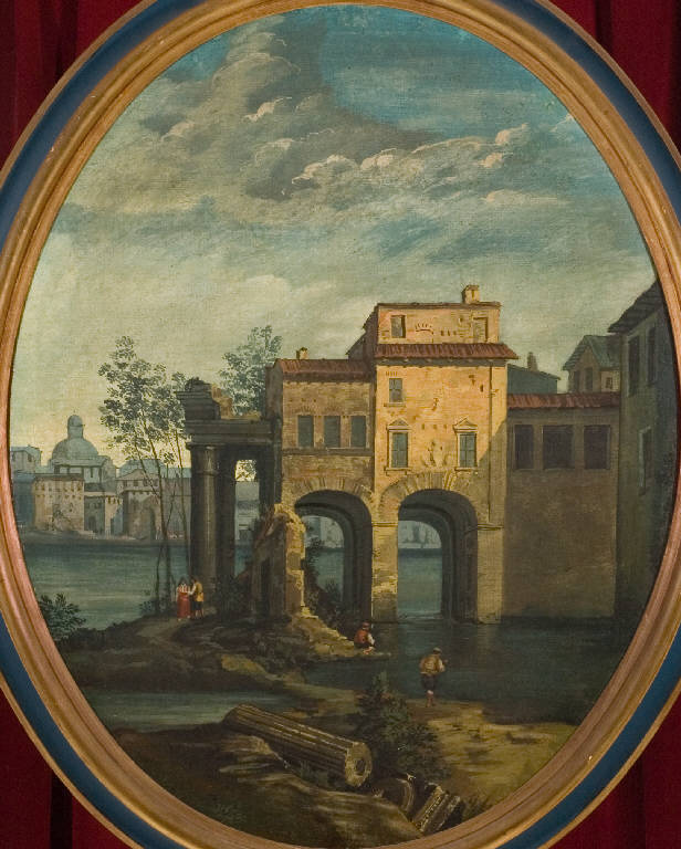 PAESAGGIO CON ARCHITETTURE (dipinto, elemento d'insieme) - ambito lombardo (fine/ inizio secc. XVIII/ XIX)