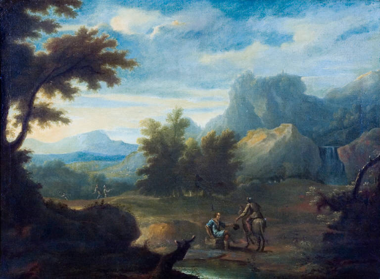 PAESAGGIO CON FIGURE (dipinto) - ambito lombardo (fine/ inizio secc. XVII/ XVIII)
