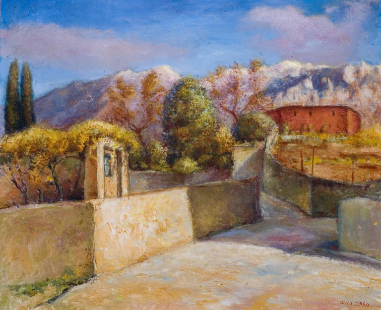 Sole sul Tabernacolo dei Bravi, Tabernacolo dei Bravi a Lecco (dipinto) di Zago Luigi (secondo quarto sec. XX)