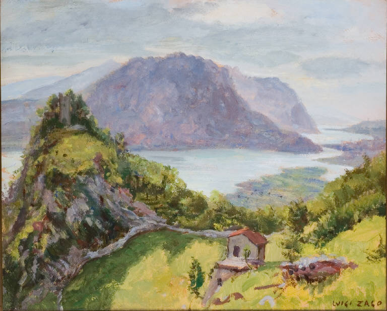 Veduta del Castello dell'Innominato (dipinto) di Zago Luigi (secondo quarto sec. XX)
