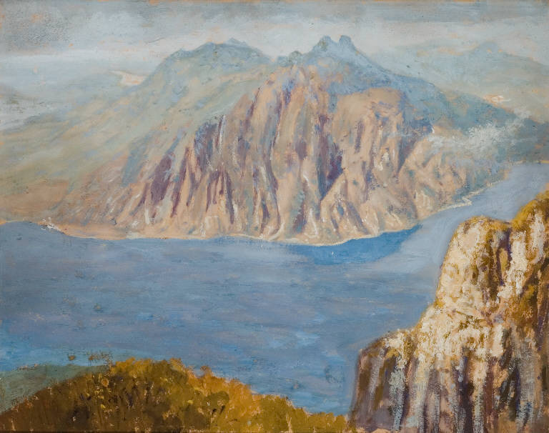 "Quel ramo...", Veduta del Lago di Lecco (dipinto) di Zago Luigi (secondo quarto sec. XX)
