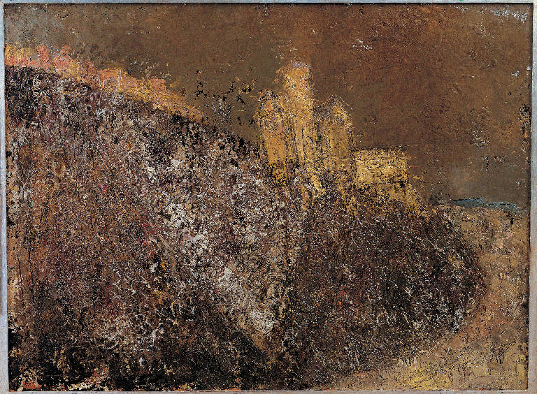 Assisi, 2, Paesaggio con architetture (dipinto, opera isolata) di Congdon Grosvenor, William - ambito statunitense Action Painting (sec. XX)