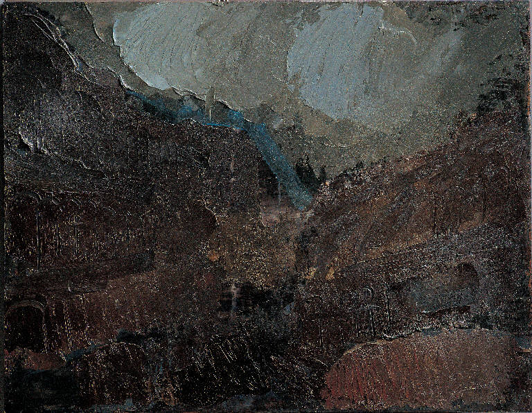 Colosseo notte, Veduta prospettica (dipinto, opera isolata) di Congdon Grosvenor, William - ambito statunitense Action Painting (sec. XX)