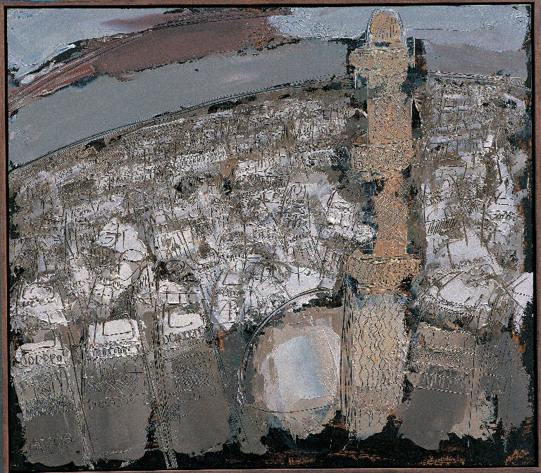 Sana'a citta' bianca, 1 (Sana'a Yemen, 1), Paesaggio con architetture (dipinto, opera isolata) di Congdon Grosvenor, William - ambito statunitense Action Painting (sec. XX)