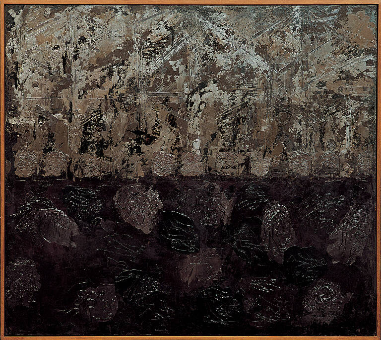 Stazione Calcutta, 17, Paesaggio con architetture (dipinto, opera isolata) di Congdon Grosvenor, William - ambito statunitense Action Painting (sec. XX)