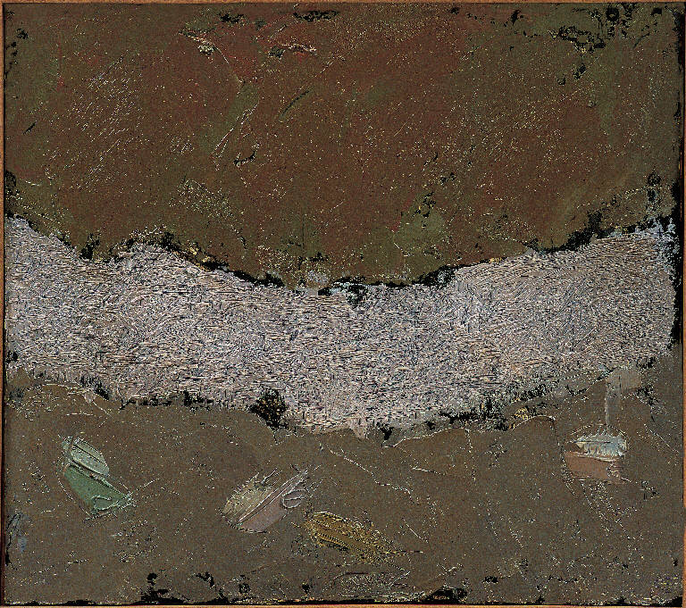 Peru'- baracche sul fiume, 3, Paesaggio fluviale (dipinto, opera isolata) di Congdon Grosvenor, William - ambito statunitense Action Painting (sec. XX)