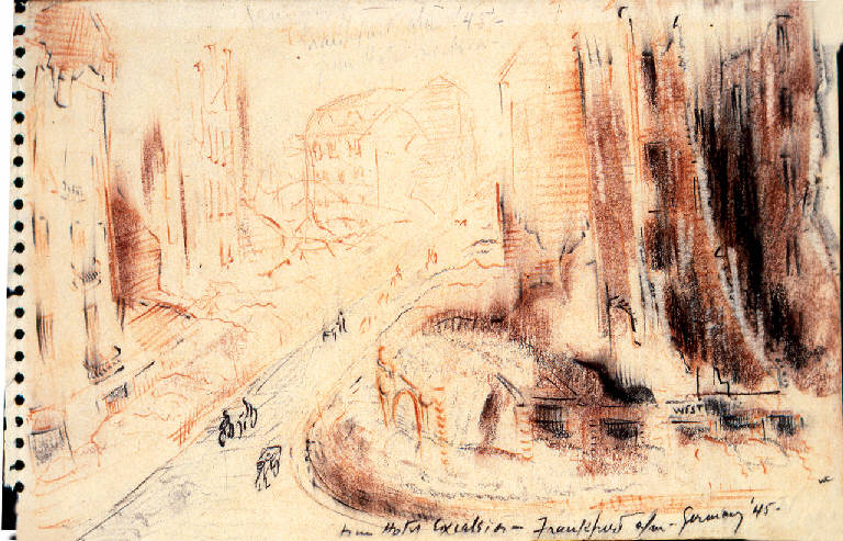 Frankfurt - From Hotel Excelsior, VEDUTA DI CITTA' (disegno, opera isolata) di Congdon Grosvenor, William - ambito statunitense Action Painting (seconda metà sec. XX)