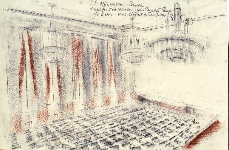 S.S. Offizierheim - Bergen Belsen Conc. Camp, VEDUTA (disegno, opera isolata) di Congdon Grosvenor, William - ambito statunitense Action Painting (seconda metà sec. XX)