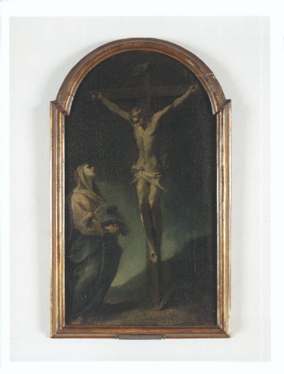 Crocefissione con Pia Donna, Cristo crocifisso con la Madonna (dipinto, opera isolata) di Crespi Daniele (bottega) (prima metà sec. XVII)