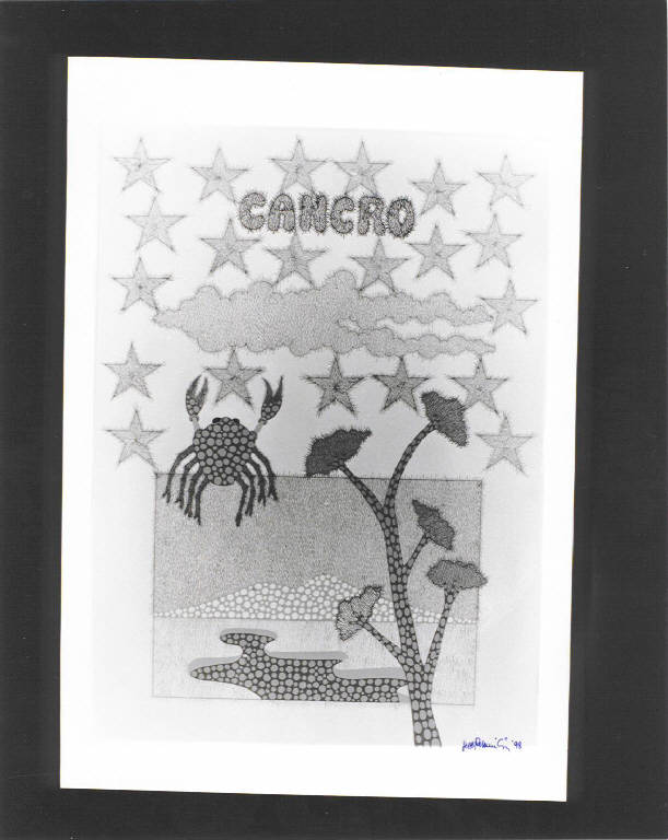 Il segno zodiacale di Leopardi, Granchio (elaborazione fotografica, opera isolata) di Rosamila Beppe (fine sec. XX)