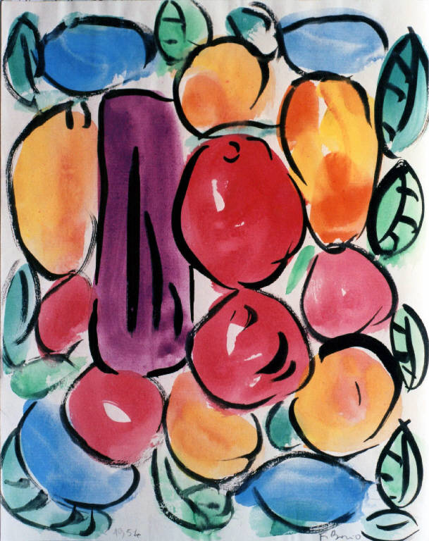 Studio per ceramica policroma con frutta, Frutti (dipinto, opera isolata) di Borio Fernanda (metà sec. XX)