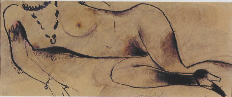Nudo di donna, Figura femminile (dipinto, opera isolata) di Manfredi Alberto (terzo quarto sec. XX)