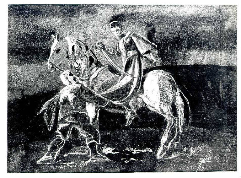 San Martino, San martino dona parte del mantello al povero (dipinto, opera isolata) di Poletti Edmondo (metà sec. XX)