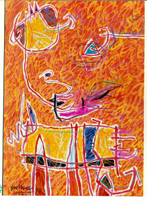 The orange country, Animale stilizzato busta di mail-art (dipinto, opera isolata) di Pollacci Bruno (ultimo quarto sec. XX)