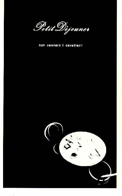 Pétit déjeuner. Non vennero i cavalieri, Tavolino con segni e scritte (dipinto, opera isolata) di Simonelli Federico (ultimo quarto sec. XX)