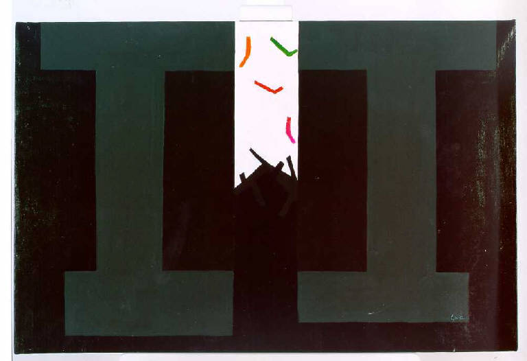 Ouverture, Composizione di figure geometriche (dipinto, opera isolata) di De Tora Giovanni (fine sec. XX)