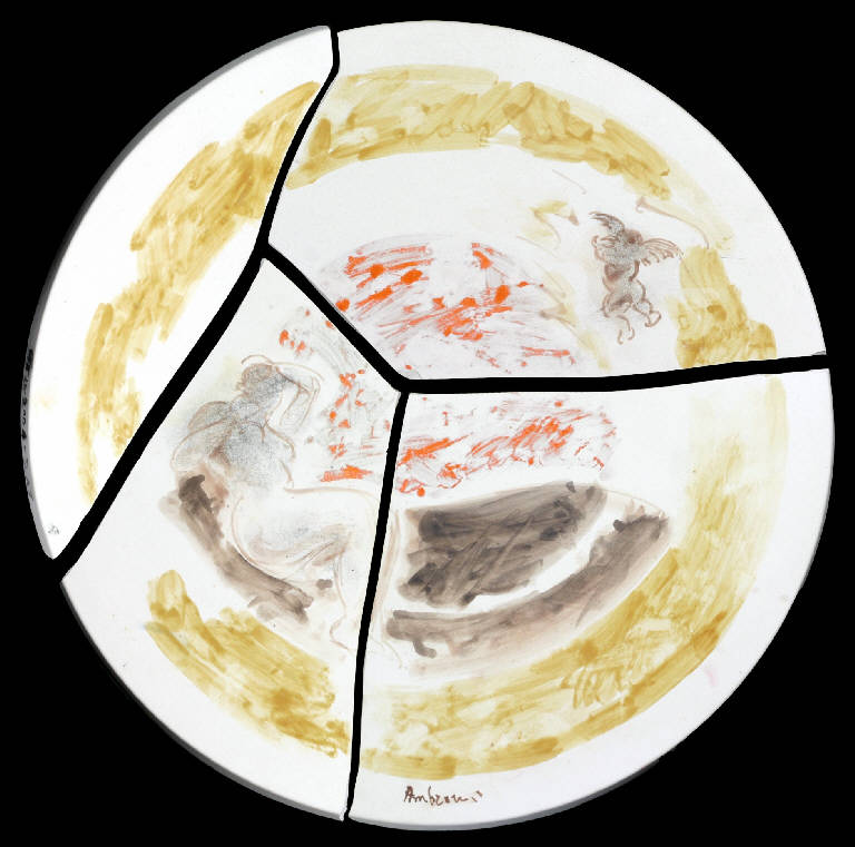 Frammento, Nudo femminile e puttino (tondo, opera isolata) di Ambrosini Aldo (inizio sec. XXI)