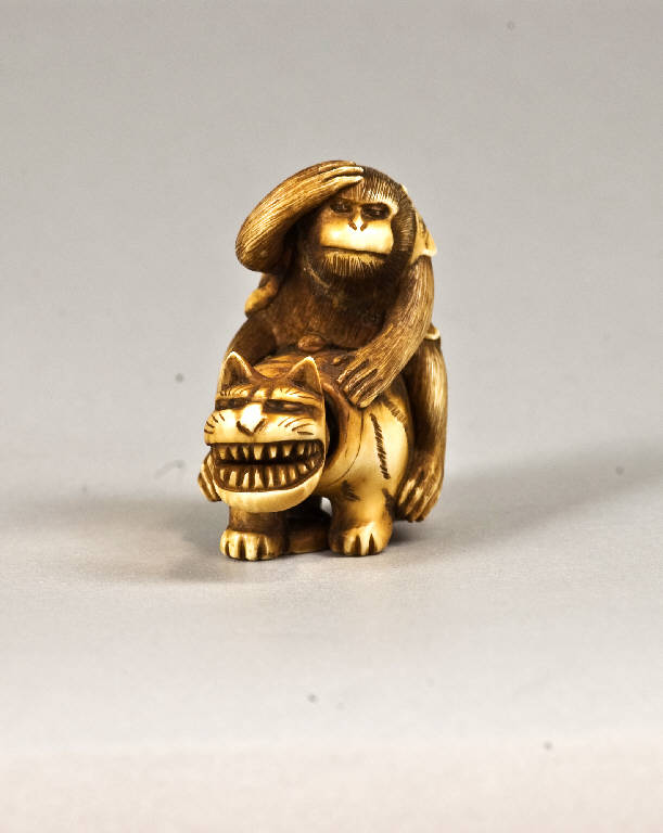 Scimmia e tigre, ANIMALI (scultura, opera isolata) di Keizan (seconda metà sec. XIX)