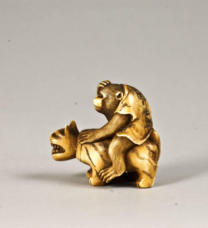 Scimmia e tigre, ANIMALI (scultura, opera isolata) di Keizan (seconda metà sec. XIX)
