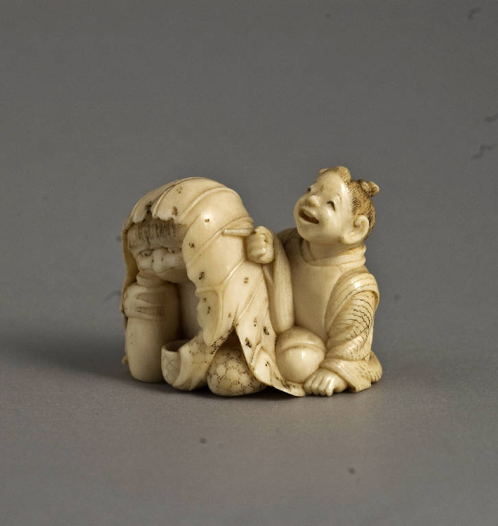 Shojo con bambino, CREATURA FANTASTICA (scultura, opera isolata) di Gyokuhosai Ryuchin (terzo quarto sec. XIX)