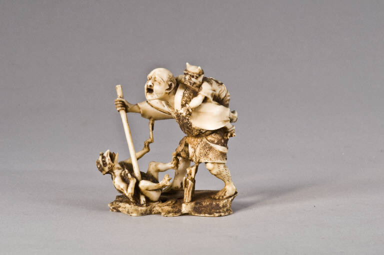 Cieco con oni e kappa, UOMO, DEMONE, CREATURA FANTASTICA (scultura, opera isolata) di Gyokusen (ultimo quarto sec. XIX)