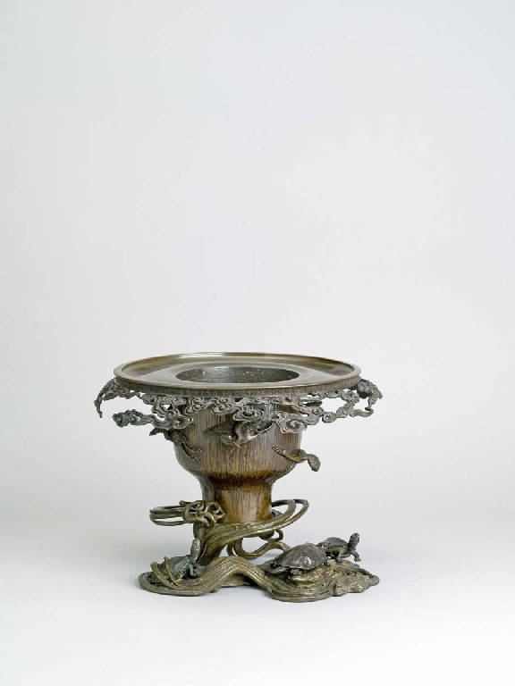 Aironi e tartarughe (vaso da fiori) di Toun (bottega) - manifattura giapponese (sec. XIX)