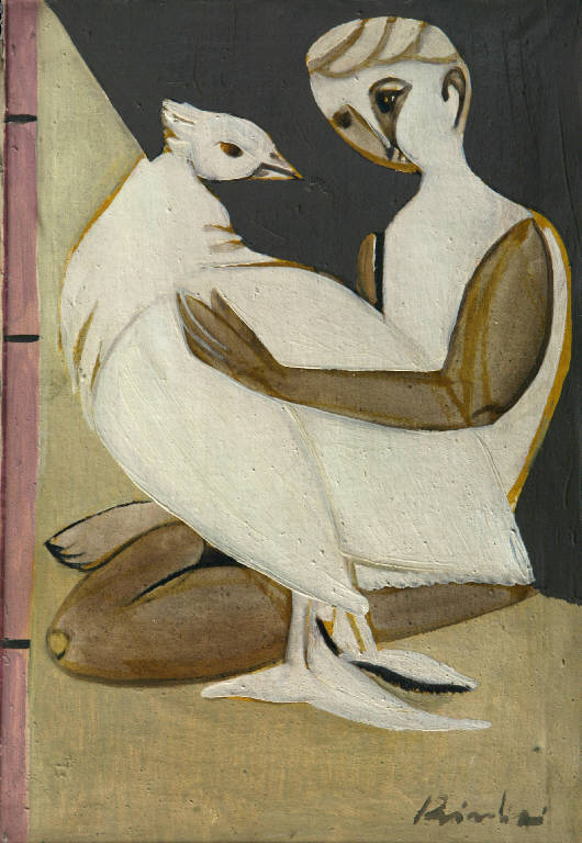Figura, Bambino con colomba (dipinto, opera isolata) di Brindisi, Remo (metà sec. XX)