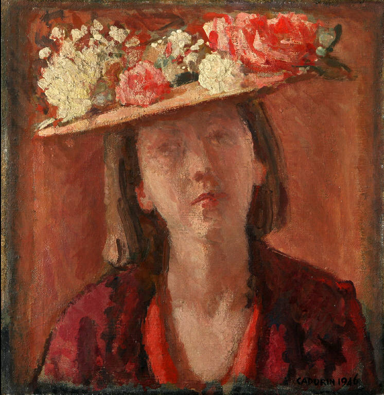 Il cappello di paglia, Ritratto di giovane donna con cappello do paglia (dipinto, opera isolata) di Cadorin, Guido (prima metà sec. XX)