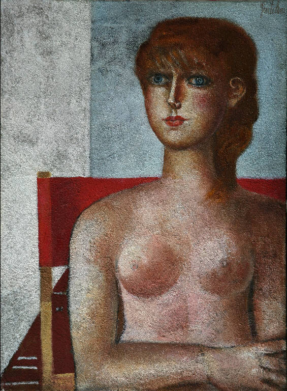 Ragazza nella stanza, Figura di donna nuda seduta (dipinto, opera isolata) di Gentilini, Franco (seconda metà sec. XX)