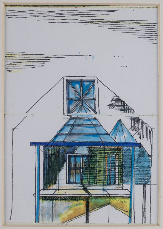 Schizzi di architettura, Sezione di un interno (disegno, opera isolata) di Introini, Vittorio (ultimo quarto sec. XX)