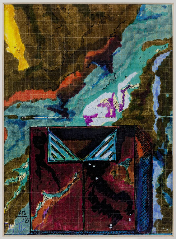 Schizzi di architettura, Architettura di un portone tridimensionale (disegno, opera isolata) di Introini, Vittorio (ultimo quarto sec. XX)