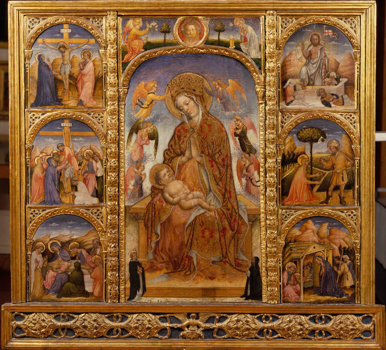 Crocifissione di Cristo con la Madonna e San Giovanni Evangelista (scomparto di polittico, elemento d'insieme) di Maestro di Ceneda (sec. XV)