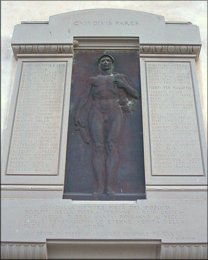 allegoria del soldato cone eroe antico (monumento ai caduti - a lapide) di Franceschi Odo (sec. XX)