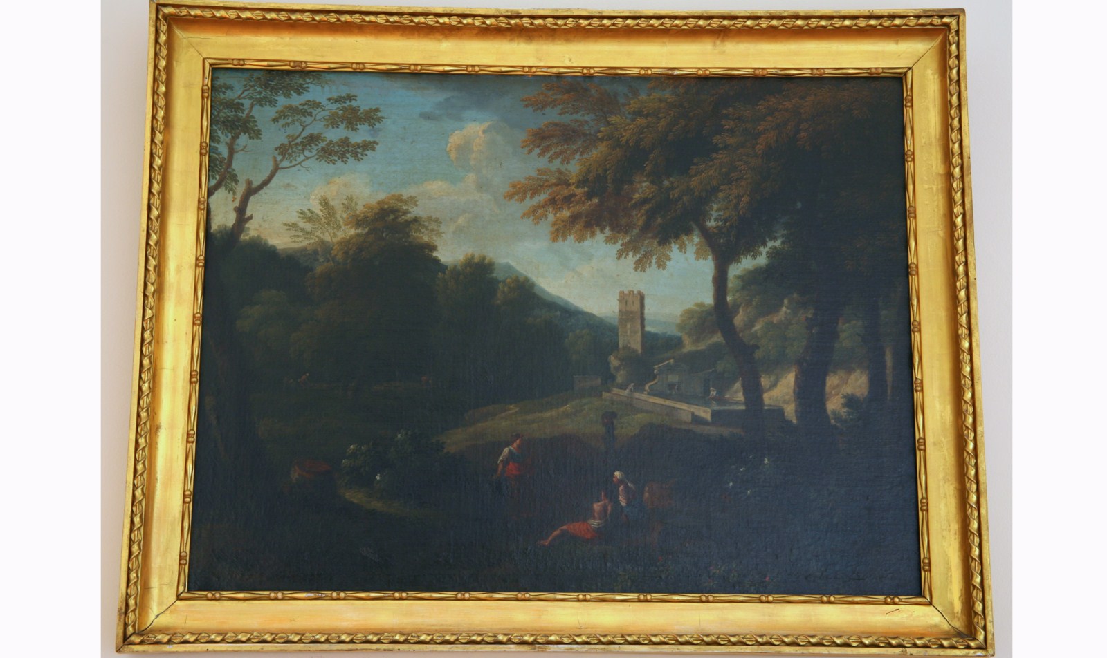 Paesaggio con fontanile e torre, Paesaggio (dipinto) di Jan Frans van Bloemen (maniera) (fine sec. XVII)