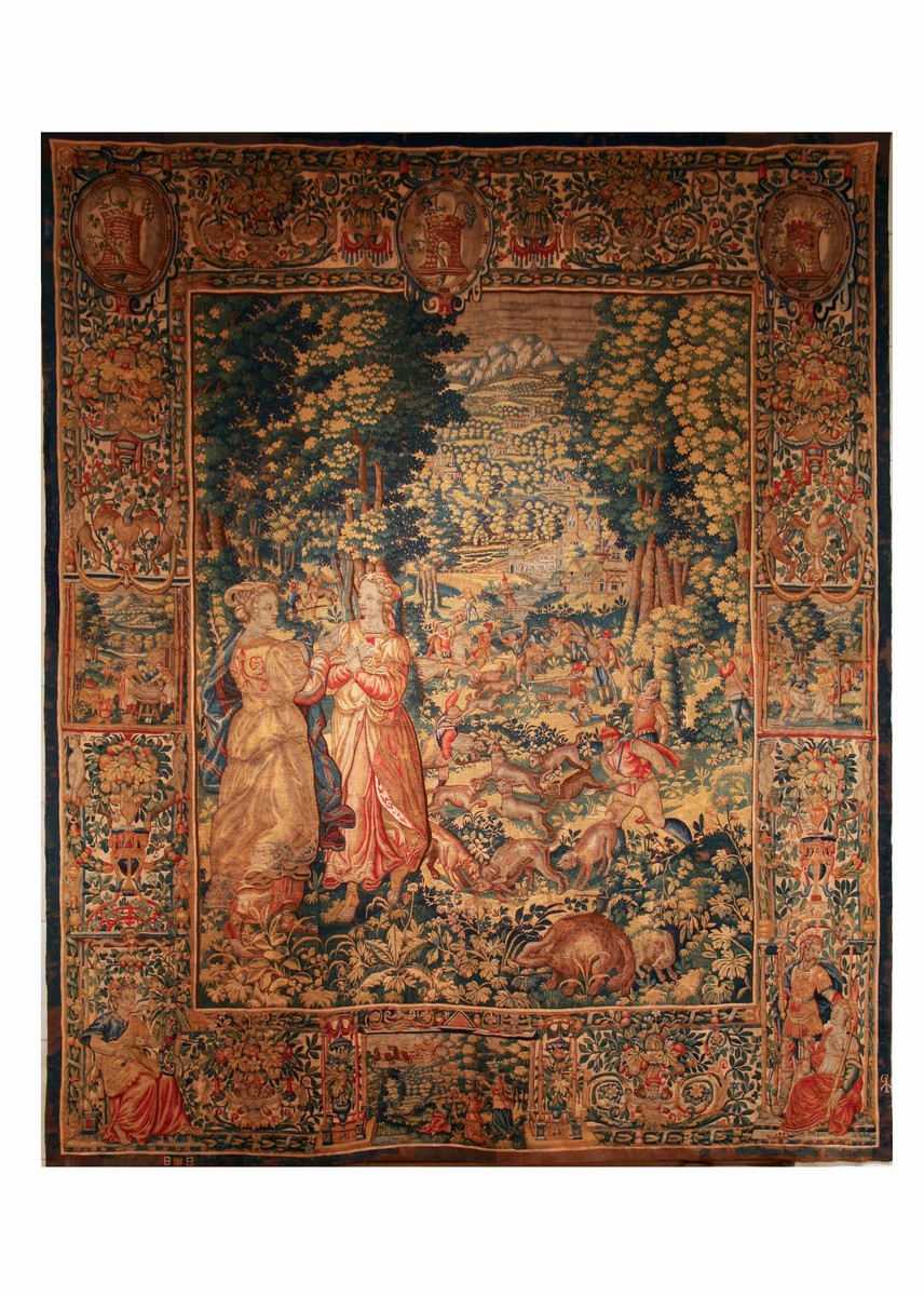 Scena di caccia alla lepre con due dee, Scena di caccia (arazzo) - manifattura di Bruxelles (sec. XVI)