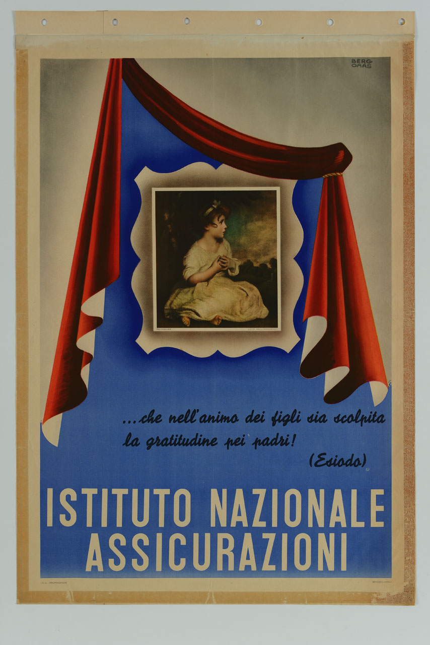 riproduzione del dipinto L'età dell'innocenza di Joshua Reynolds (manifesto) di Bergomas Italo (metà sec. XX)