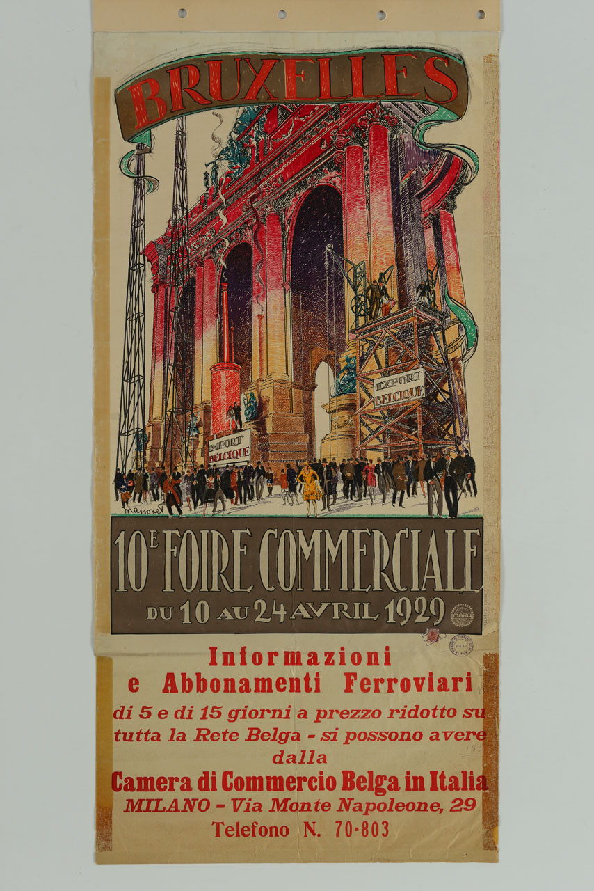 veduta dell'arco trionfale del Parco del Cinquantenario di Bruxelles (manifesto, stampa composita) di Massonet Armand (sec. XX)