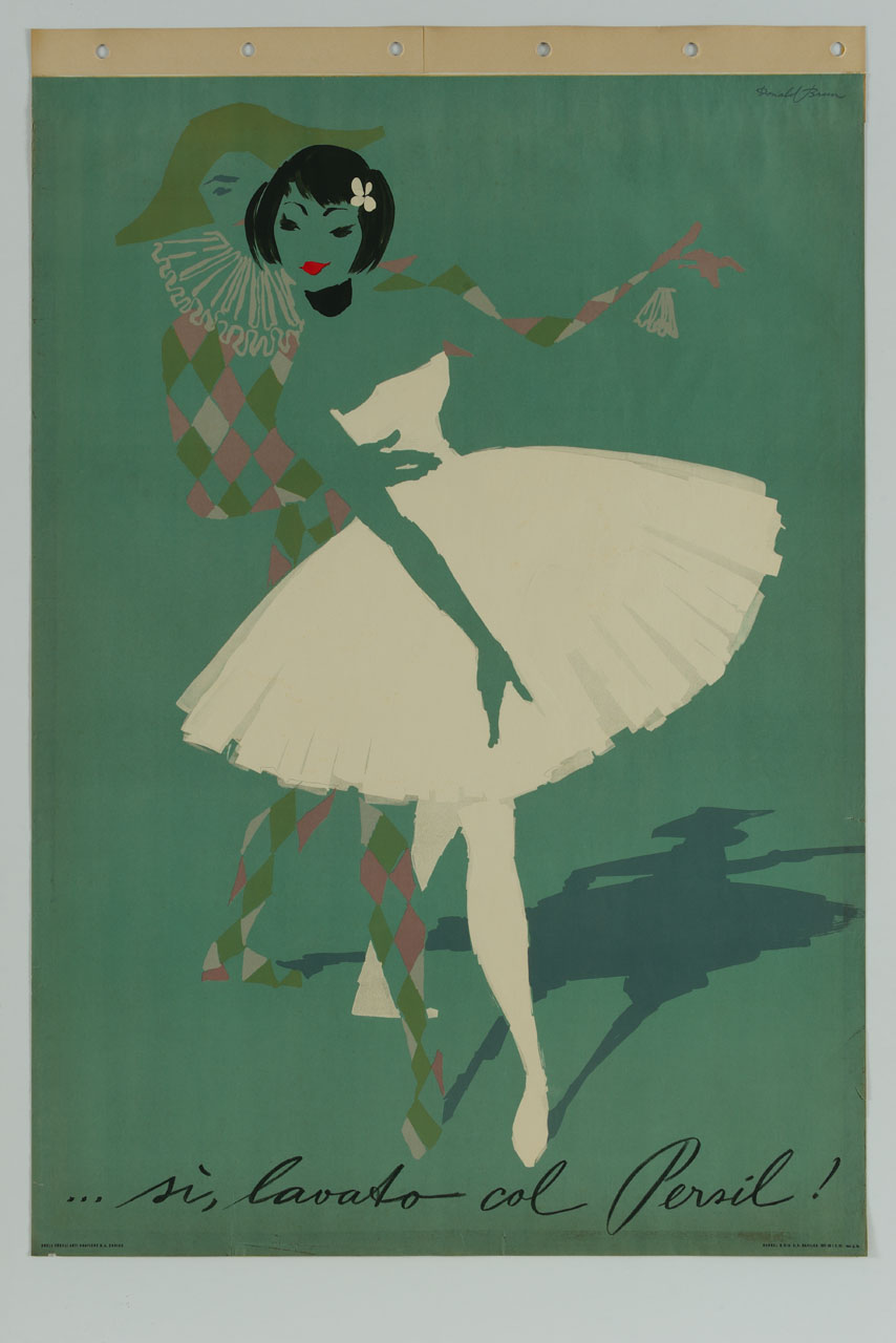 ballerina in tutù e Arlecchino (manifesto) di Brun Donald (sec. XX)